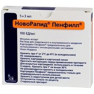 НовоРапид Пенфилл 100 ЕД/мл 3 мл картридж 5 шт. раствор для внутривенного и подкожного введения