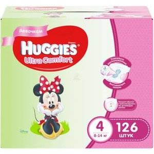 Подгузники для девочек Huggies Ultra Comfort размер 4 8-14 кг 126 шт.