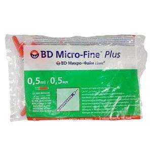 Шприц BD micro-fine+ инсулиновый 0,5 мл u-100 0,33x12,7 мм 29G 10 шт.