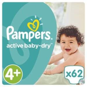 Подгузники Pampers Active Baby Dry размер 4+ 9-16 кг 62 шт.