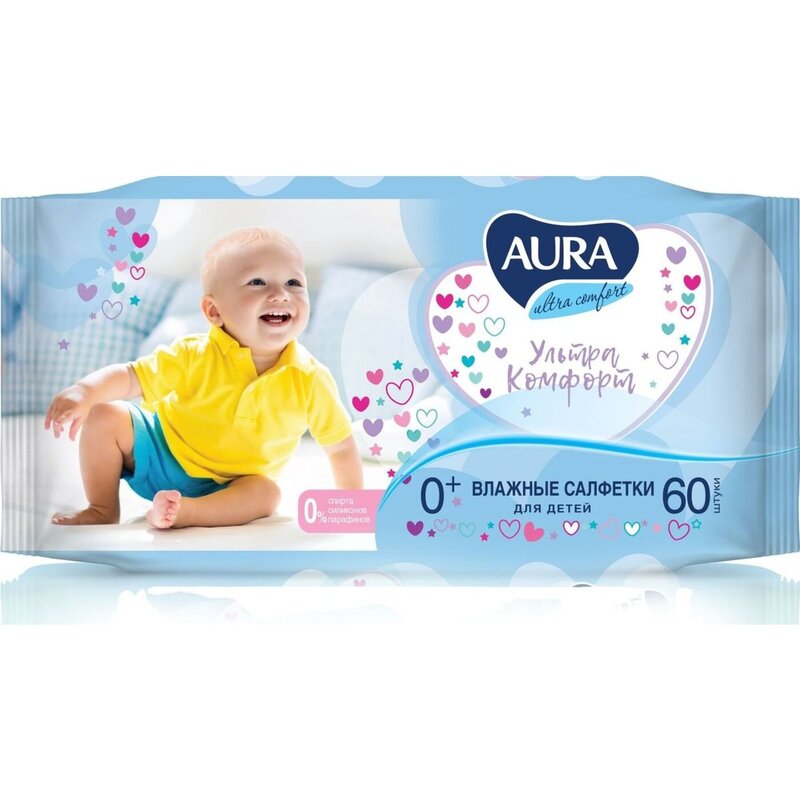 Салфетки влажные Aura Ultra Comfort для детей 60 шт.
