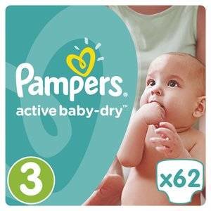 Подгузники Pampers Active Baby Dry размер 3 4-9 кг 62 шт.