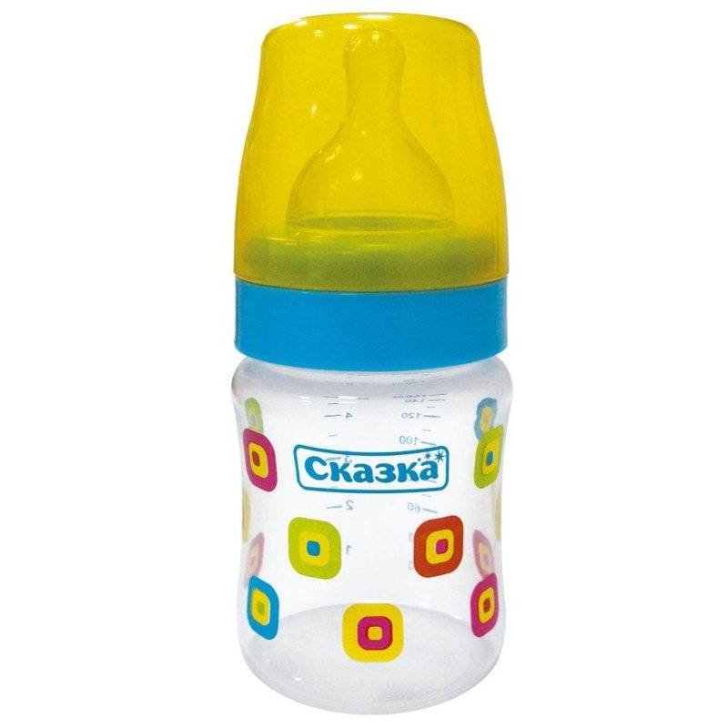 Бутылочка Сказка 1196 с широким горлышком Цветные квадратики/птички 150 мл