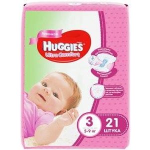 Подгузники для девочек Huggies Ultra Comfort размер 3 5-9 кг 21 шт.
