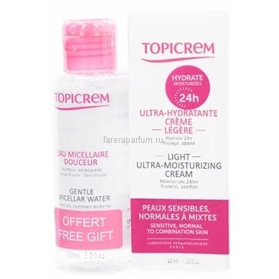 Набор Топикрем: крем для лица ультра-увлажняющий легкий 40 мл+вода мицеллярная мягкая 100 мл