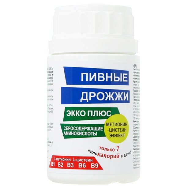Дрожжи пивные Экко+ с серосодержащими аминокислотами Метионин-цистеин эффект таблетки 60 шт.