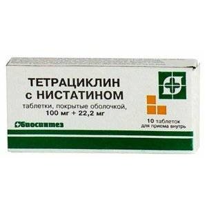 Тетрациклин с нистатином таблетки 100 мг + 22,2 мг 10 шт.