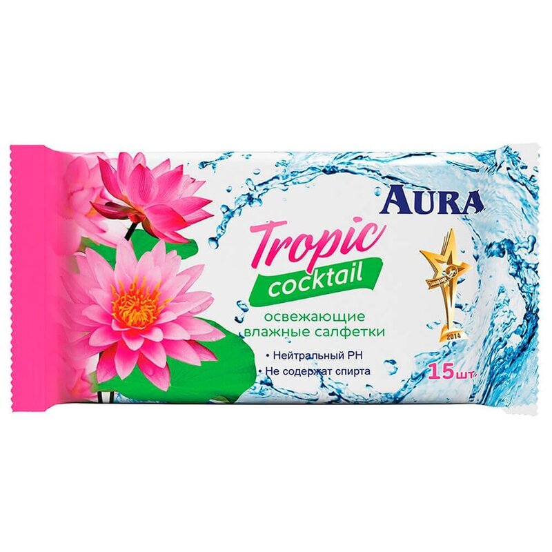 Влажные салфетки Aura Освежающие Тропический коктейль 20 шт.