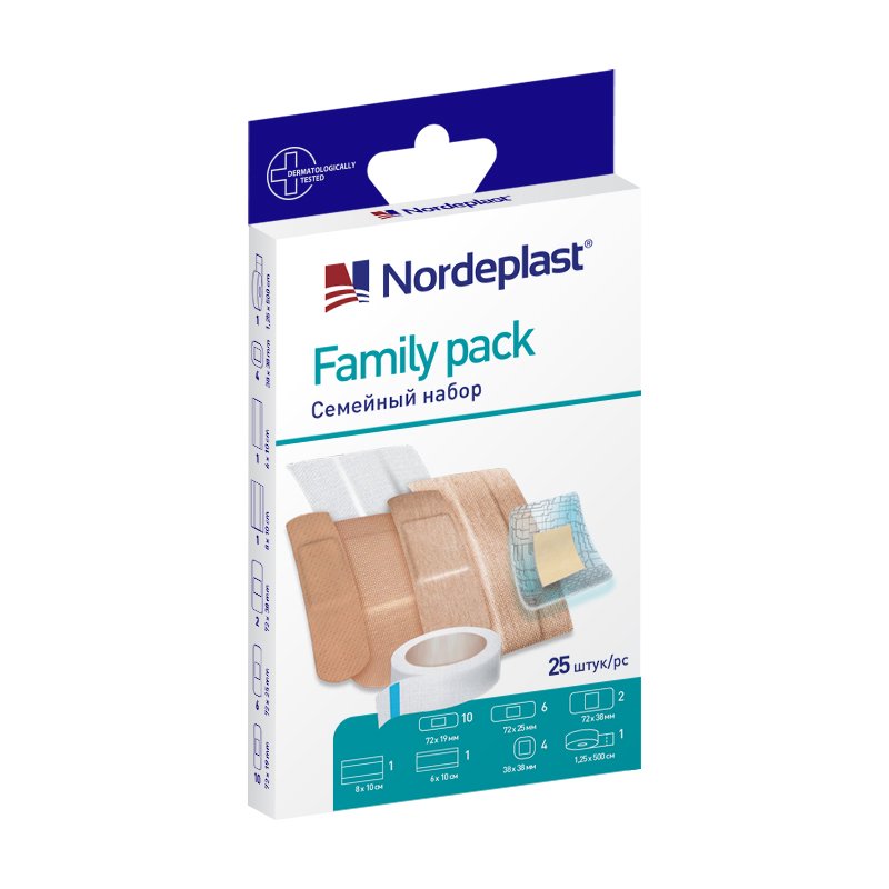 Пластырь Nordeplast медицинский Фемели пакет 7-и размеров 25 шт.