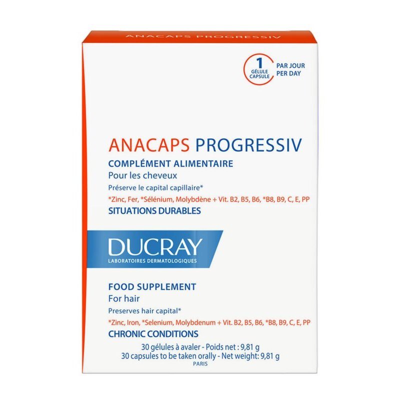 Ducray Anacaps Progressiv для укрепления волос и питания кожи головы капсулы 30 шт.