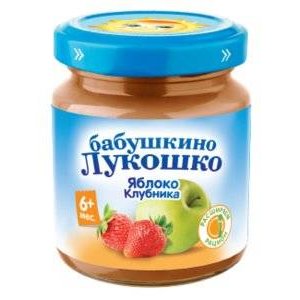Пюре Бабушкино Лукошко яблоко-клубника с 6 мес., 100 г