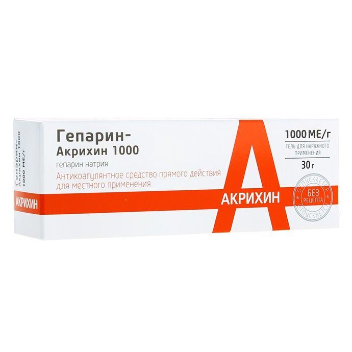 Гепарин-Акрихин гель для наружного применения 1000 МЕ/г туба 30 г