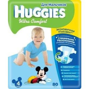 Подгузники для мальчиков Huggies Ultra Comfort размер 4 8-14 кг 80 шт.