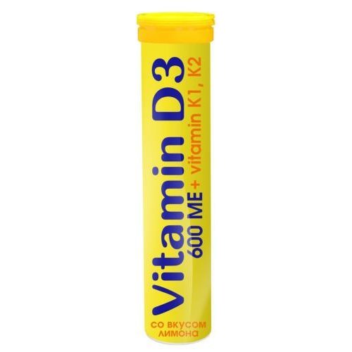 Витамин Д3 600 МЕ + К1 + К2 со вкусом лимона таблетки шипучие 20 шт.