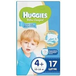 Подгузники для мальчиков Huggies Ultra Comfort размер 4+ 10-16 кг 17 шт.