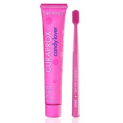 Набор Curaprox be you Pink set: зубная паста любитель конфет Арбуз 90 мл+зубная щетка ультрамягкая CS 5460