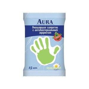 Салфетки влажные Aura для всей семьи очищающие с антибактериальным эффектом 15 шт.