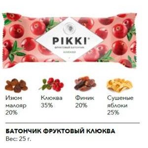 Батончик орехово-фруктовый Pikki Клюква-яблоко 25 г