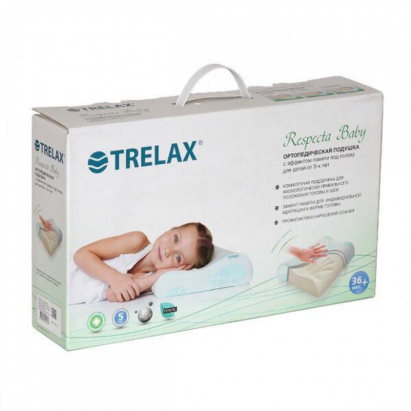 Подушка ортопедическая Trelax respecta baby для детей от 3-х лет под голову универсальная 27х44х6/8 см п36