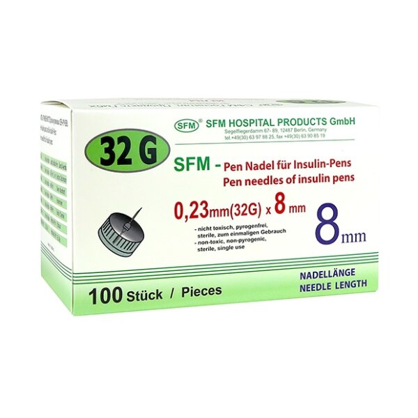 Игла Sfm инъекционная для инсулиновых инжекторов пен-ручек 32g 0,23х8 мм 100 шт.