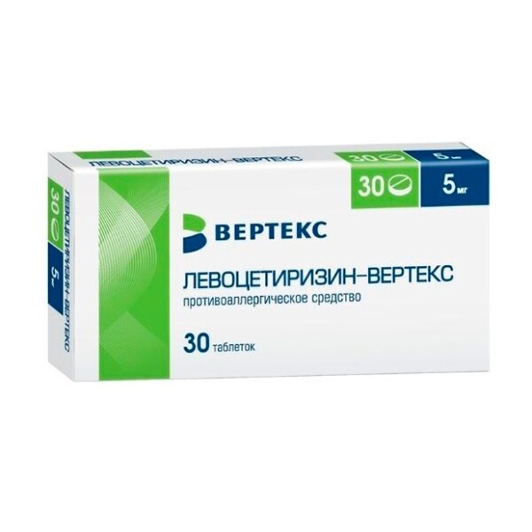 Левоцетиризин-вертекс таблетки покрытые пленочной оболочкой 5 мг 30 шт.