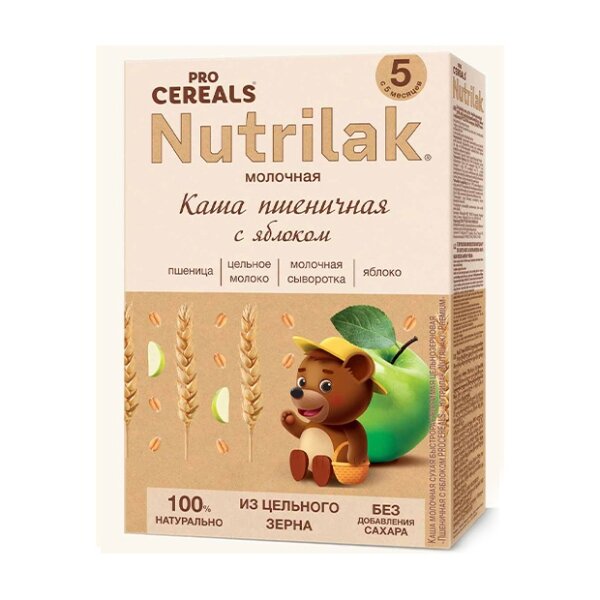Каша молочная цельнозерновая пшеничная Nutrilak Premium Procereals с яблоком 200 г