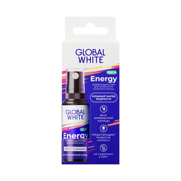 Global white energy спрей освежающий для полости рта 15мл со вкусом корицы