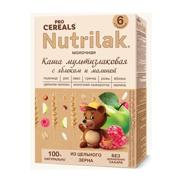 Каша молочная цельнозерновая Nutrilak Premium яблоко/малина 200 г