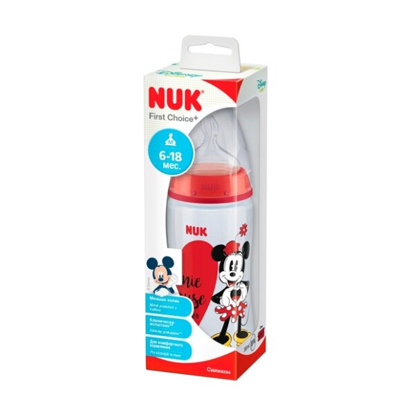 Бутылочка полипропиленовая Nuk first choice plus 6-18 месяцев с силиконовой соской р.m микки маус 300 мл