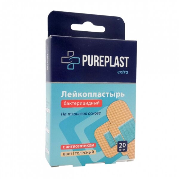 Пластырь бактерицидный Pureplast Extra тканевая основа телесный 20 шт.
