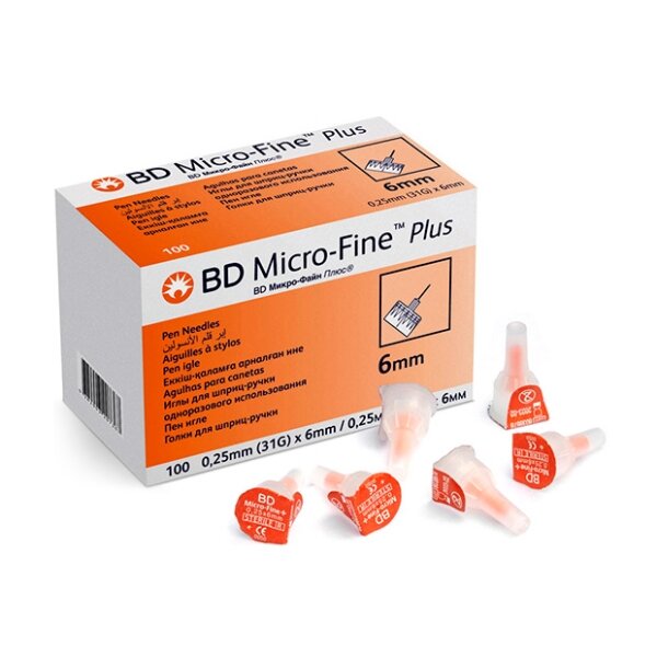 Игла BD micro-fine+ для инсулиновых шприц-ручек 31g 0.25x6 мм 100 шт.