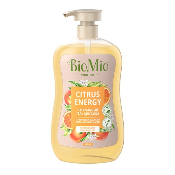 Biomio гель для душа натуральный 650мл с эфирными маслами апельсина и бергамота