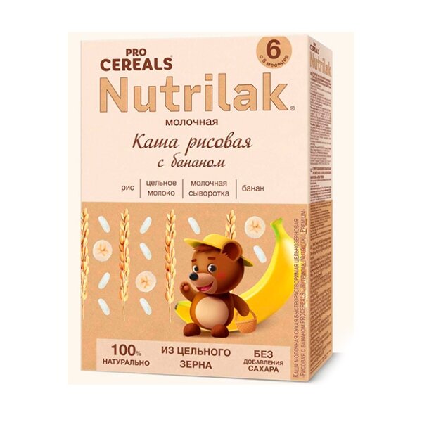 Каша молочная цельнозерновая рисовая Nutrilak Premium Procereals с бананом 200 г