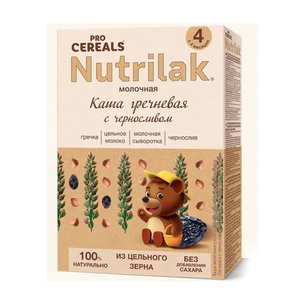 Каша молочная цельнозерновая гречневая Nutrilak Premium Procereals с черносливом 200 г