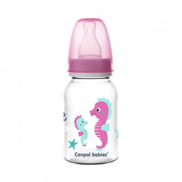 Бутылочка 0+ с силиконовой соской Canpol babies розовая love&sea арт. 59/300 120 мл