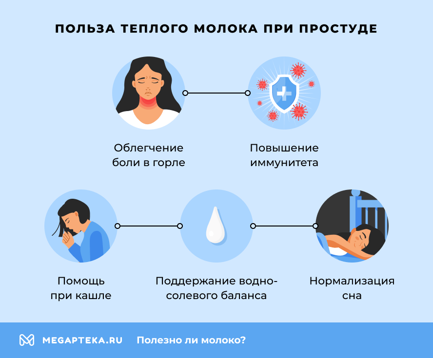 Польза теплого молока при простуде